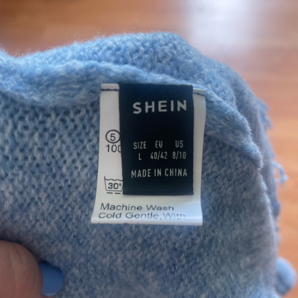 SHEIN Blue Frayed Knit Sweater - Picture 2 of 2